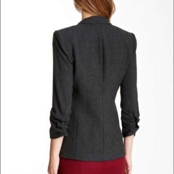 Elizabeth and James Ponte Jacket Blazer Gray 3/4 Ruched Sleeve Barnes On… - Picture 2 of 8